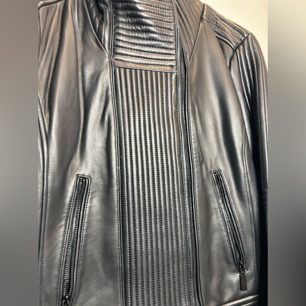 Vince Camuto Black Genuine Lambskin Quilted Leather Moto Jacket Size Large - Picture 11 of 15